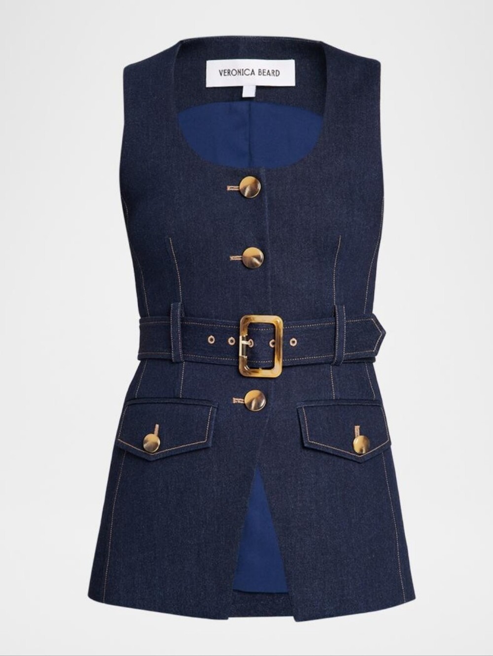 Veronica Beard Becker Stretch-Denim Belted Vest - Picture 2 of 11